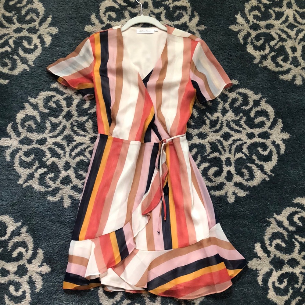 All in Favor striped wrap dress